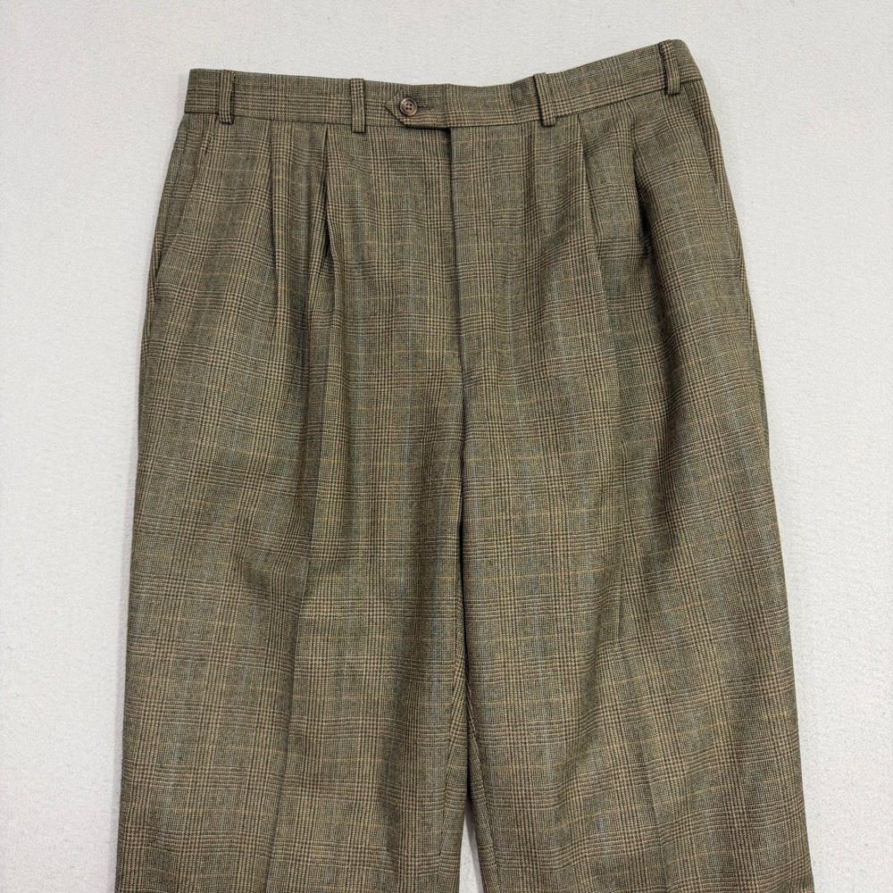 Lauren Ralph Lauren Dress Pants Mens 36x34 Brown Glen Plaid Pleated Wool Blend